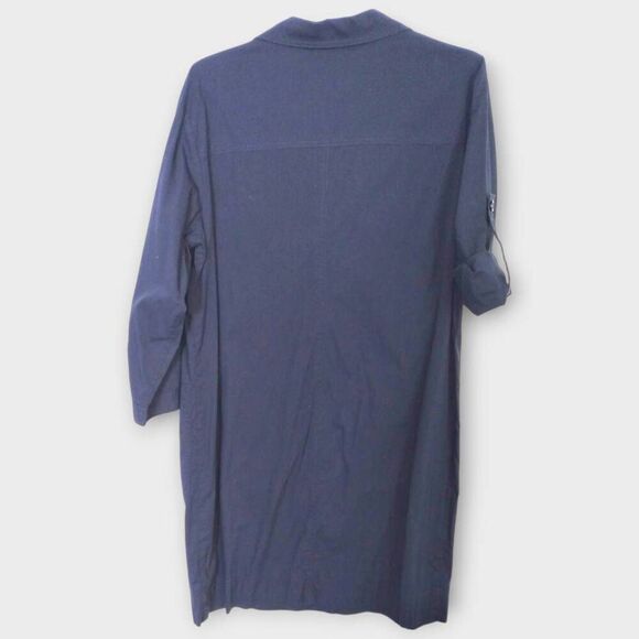 Ellen Tracy Shirt Dress Sz 14 Navy Tab Sleeves Gold Metal Button Front Lagenlook - Picture 2 of 9